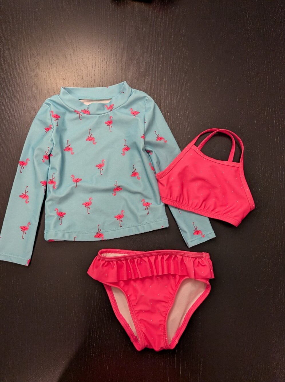 Carter's Aqua Flamingo Rashguard Swim Set with Coral Pink Bikini
